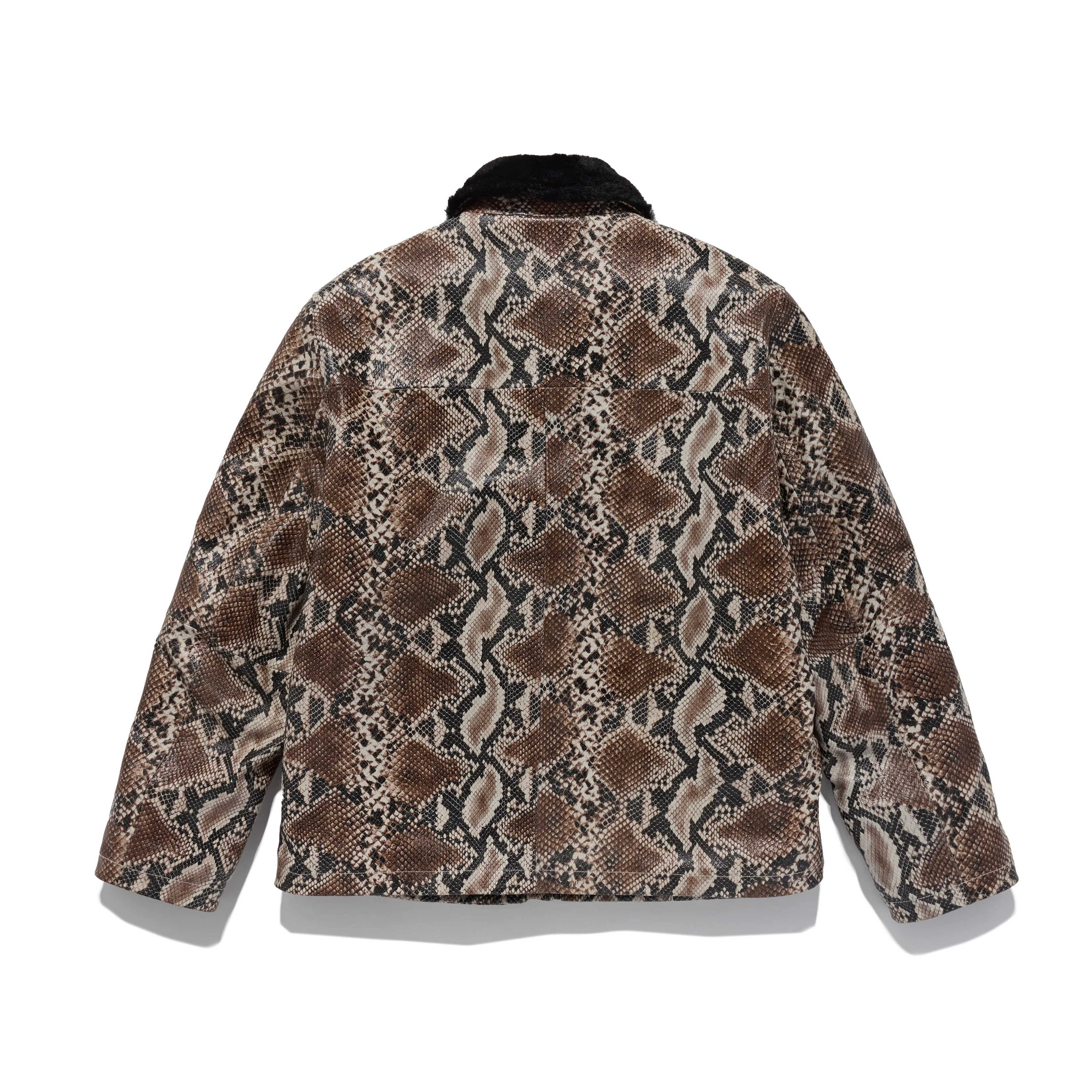 Python Embossed Leather Faux Fur Overcoat - Image 2